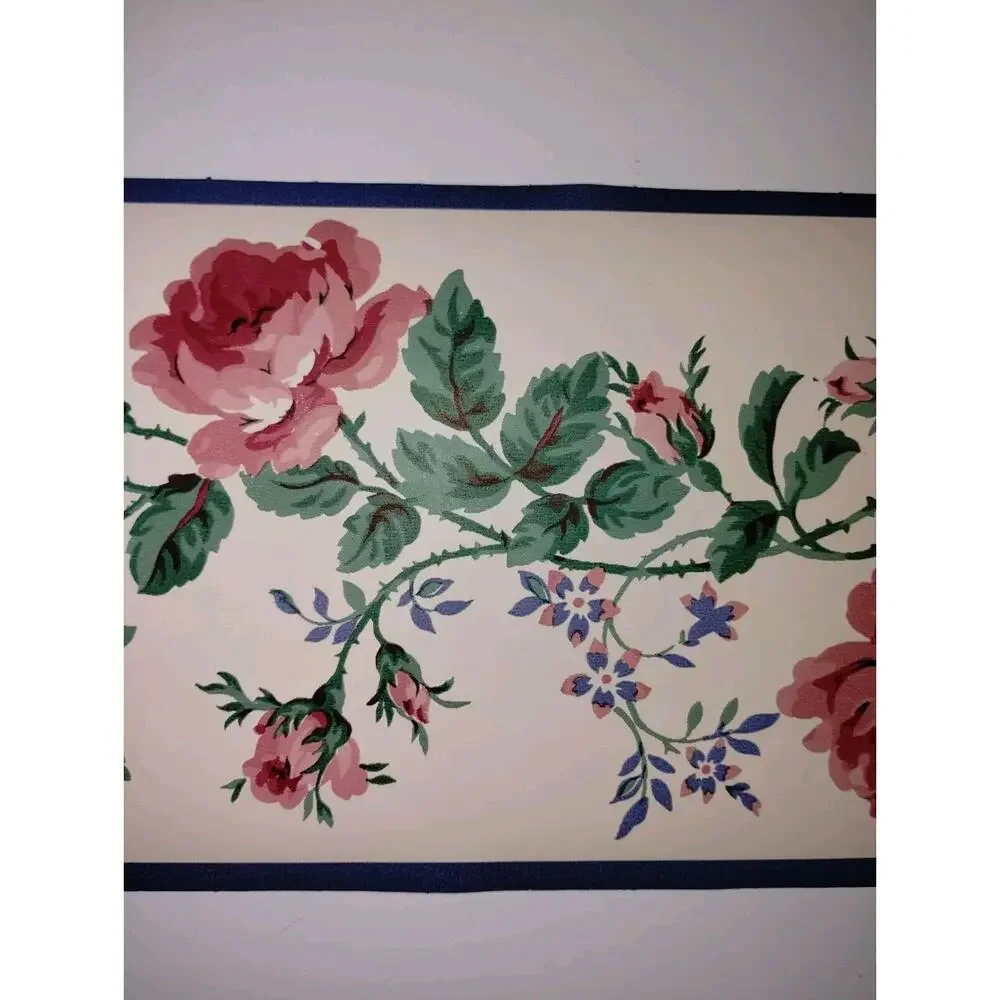 Chapters Wallcovering Pre-pasted Wall Border - Pink Blue Green Flowers - 5 yds